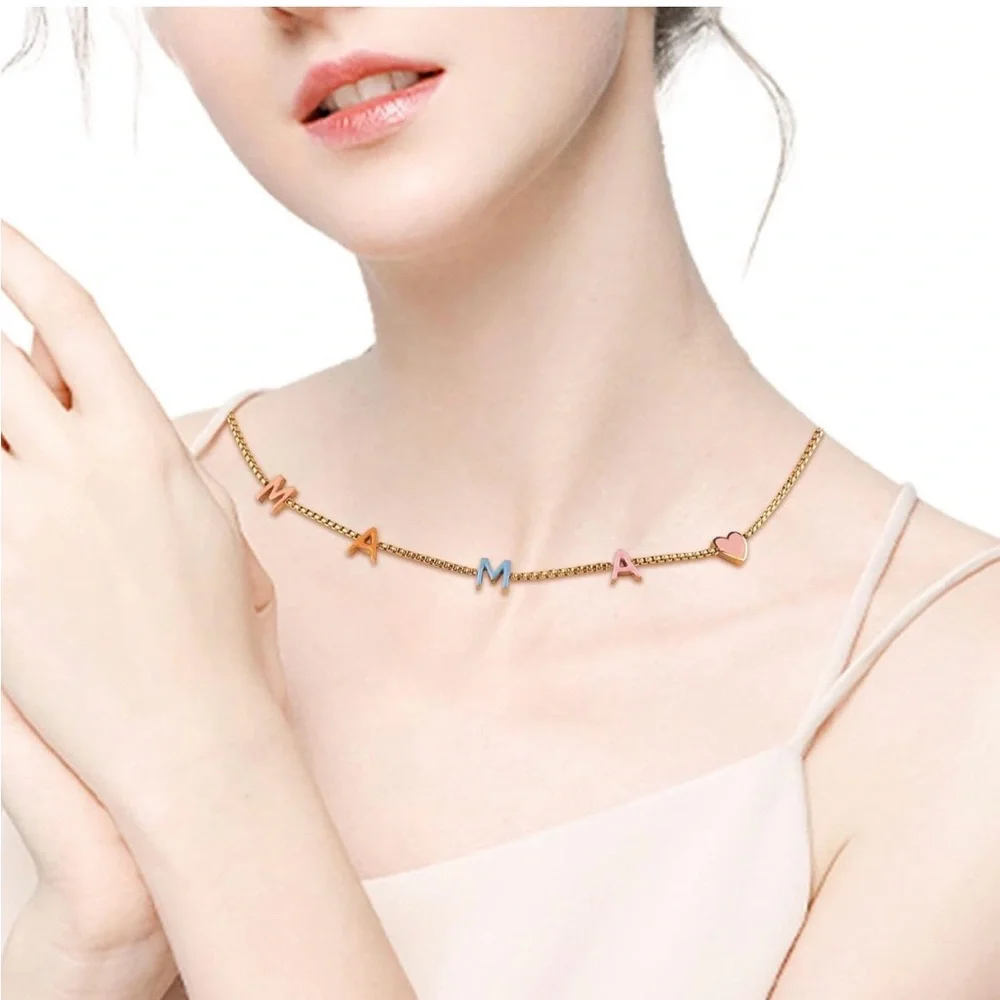Gold Necklace with Colorful 'MAMA' Letters - Picture 2 of 6